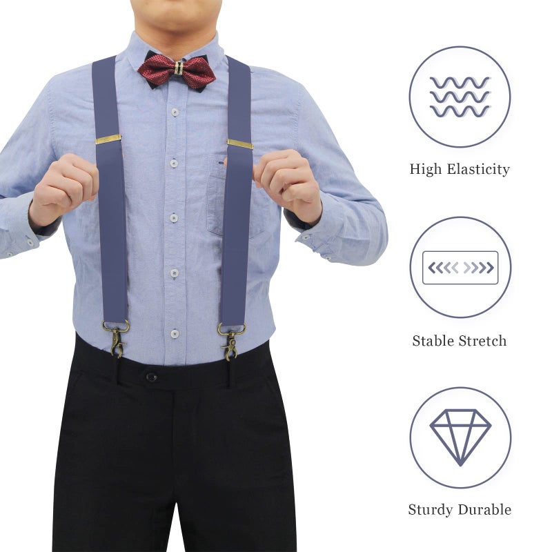 AYOSUSH Vintage Suspenders for Men Heavy Duty 4 Snap Hooks for Belt Loops Adjustable X Back (Denim Blue, One Size) - Image 3